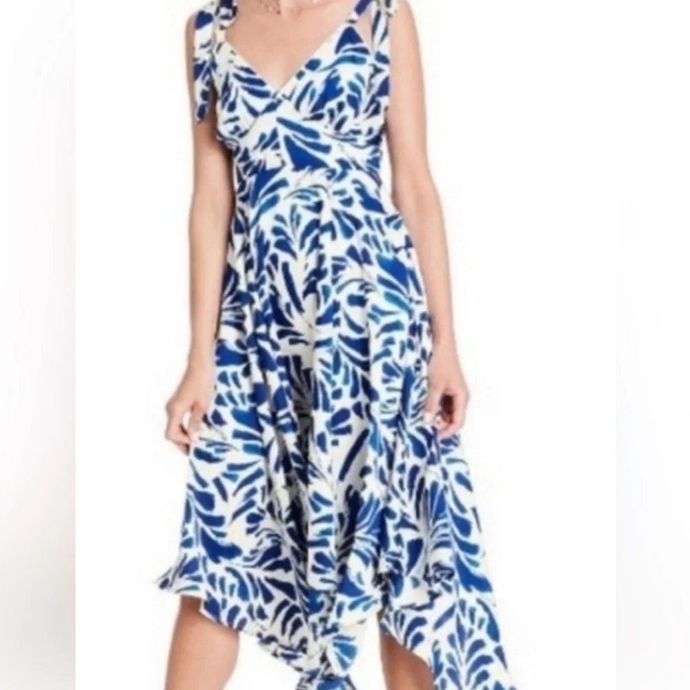 blue dot dresses Women's Ilona Dress Polka Ikat | Fair Trade Neckline:Asymmetric line midi is more V-Neck Spaghetti Straps Backless Fit:Tall Slim Fit